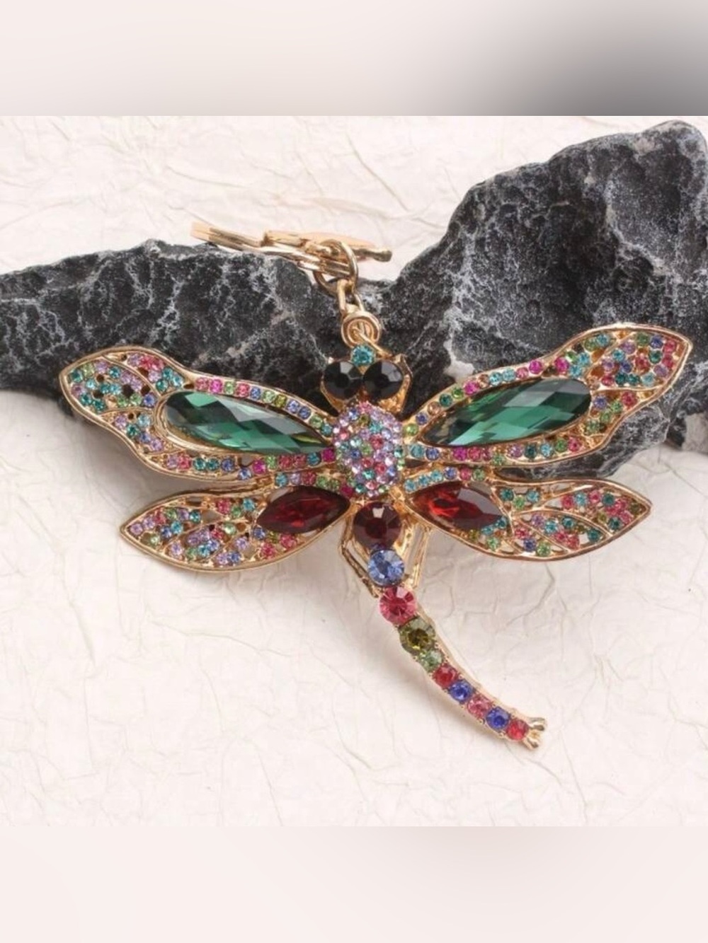 Gold-Tone Multicolor Crystal Dragonfly Keychain Charm/ Bag Charm. Gorgeous!! ♥️ - Picture 2 of 3